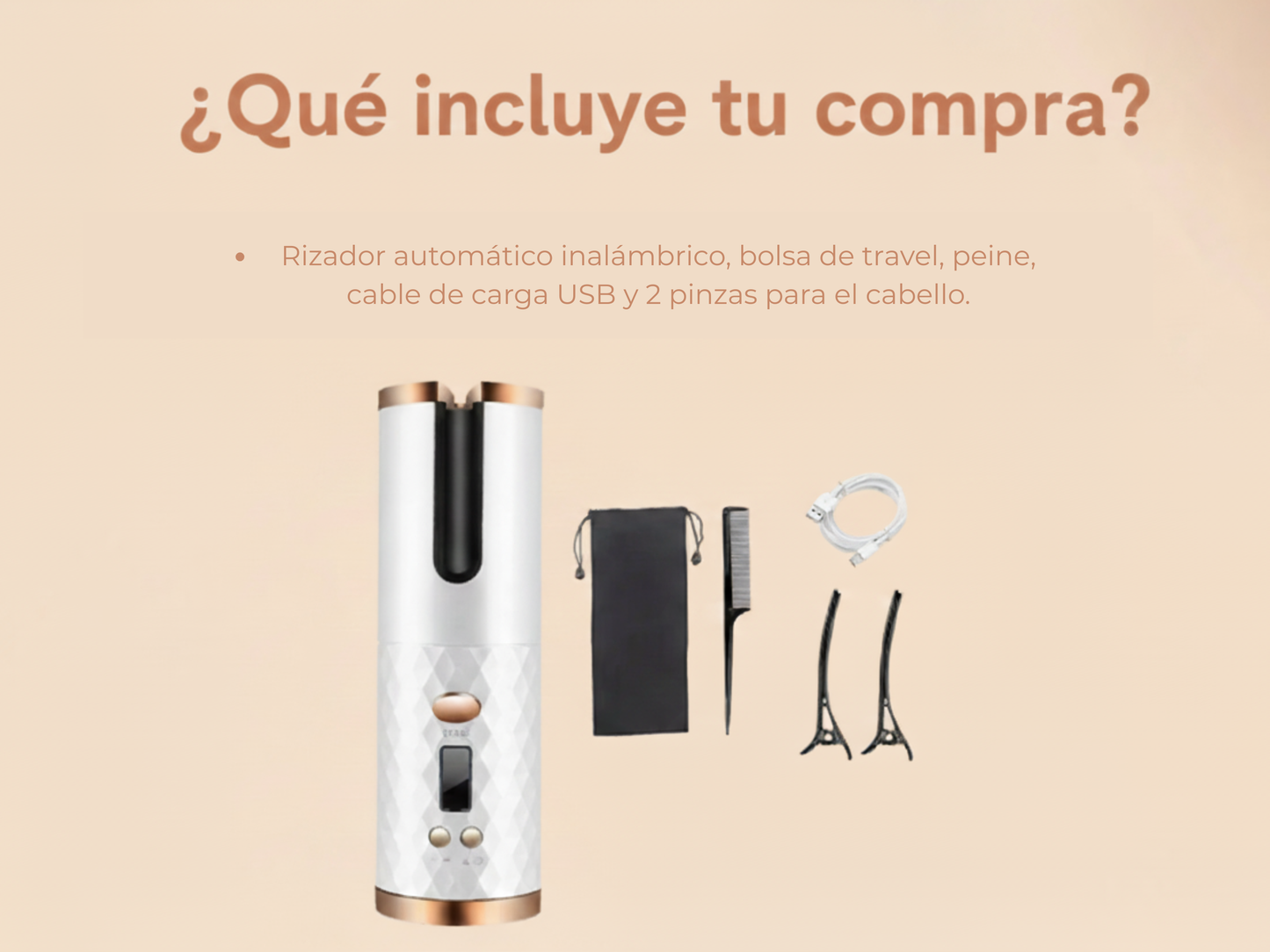 🌸 Rizador Automático 🌸 Inalámbrico con Pantalla LCD y Batería Power Bank