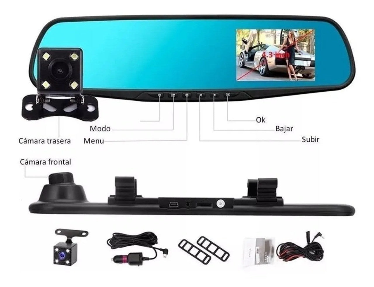 Retrovisor Digital | 2 en 1 con Cámara Frontal y Trasera
