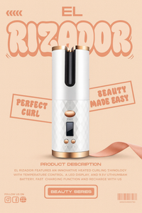 🌸 Rizador Automático 🌸  Inalámbrico con Pantalla LCD y Batería Power Bank